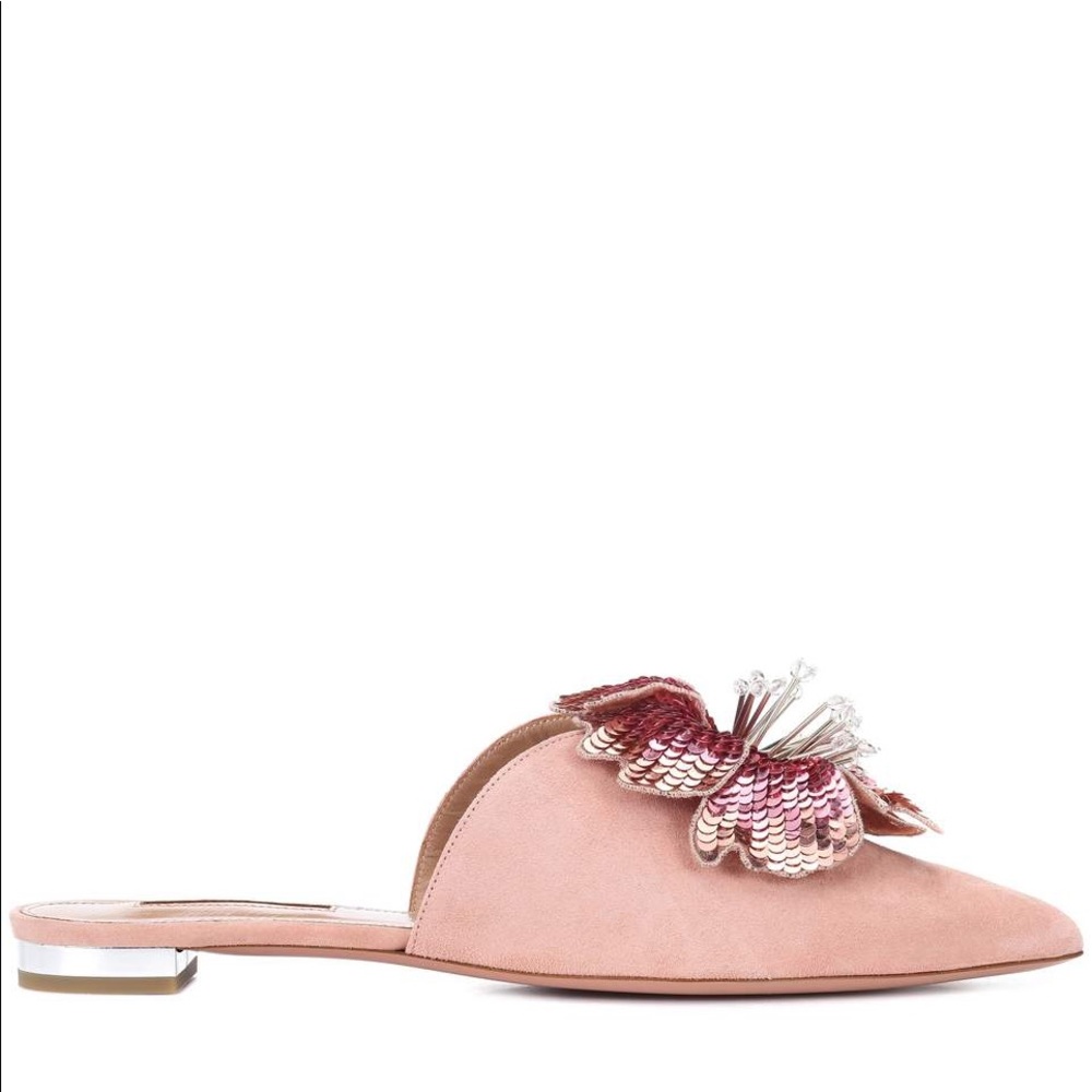 Aquazzura French Rose Disco Flower Suede Slippers - Picture 5 of 8